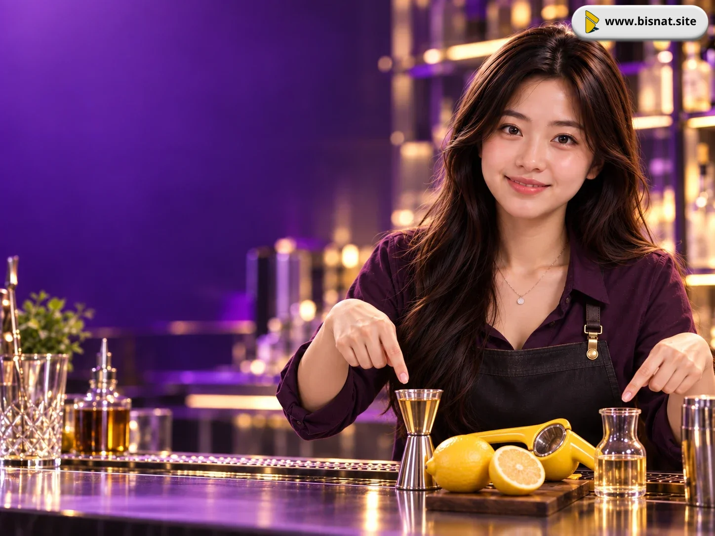 Sintya memperlihatkan bahan dasar, lemon, dan sirup sebagai komponen minuman sour